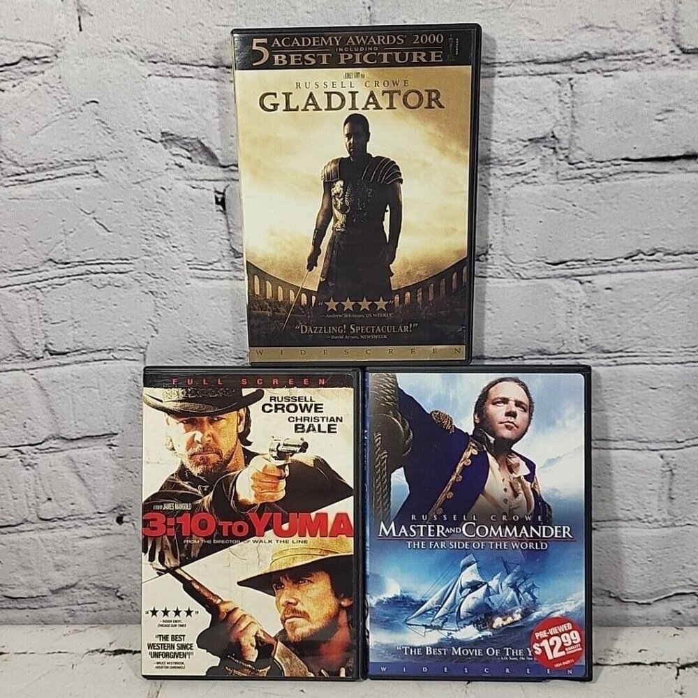 Russell Crowe DVDs Lot Of 3 Movies 3:10 To Yuma‎ Master And Commander Gladiator